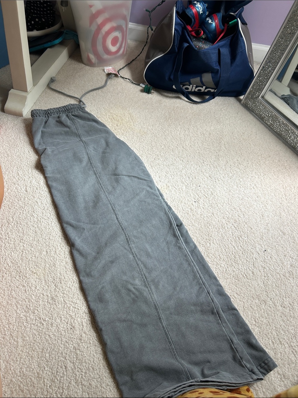 Sunday Gray Wide-Leg Track Pants with Elastic Waist